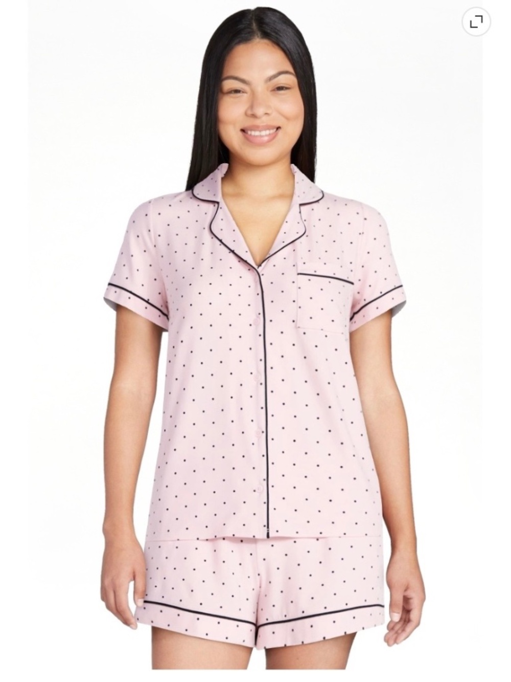 Joyspun Women's Collar Top and Shorts Pajama Set, 2-Piece